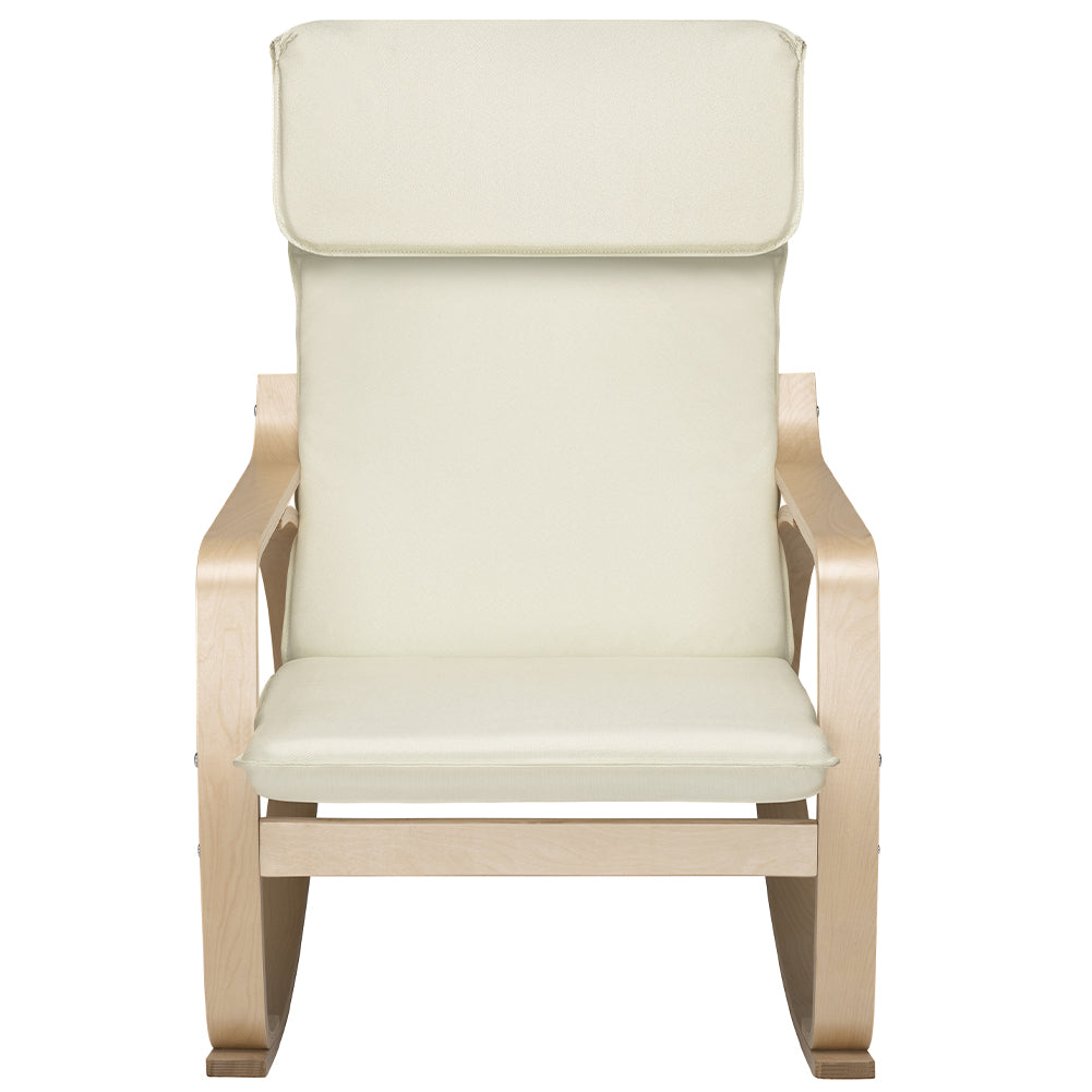 Sedia a Dondolo Poltrona Relax in Cotone Beige con Schienale Cuscino Ergonomici