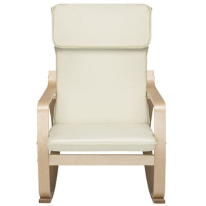 Sedia a Dondolo Poltrona Relax in Cotone Beige con Schienale Cuscino Ergonomici