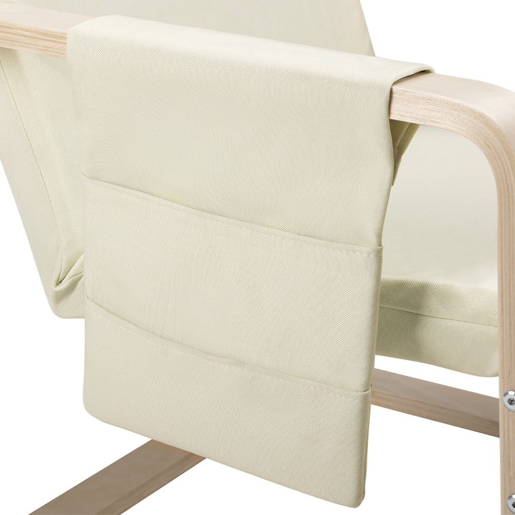 Sedia Poltrona Relax Ergonomica Rivestimento Cotone Beige con Borsa 2 Scomparti