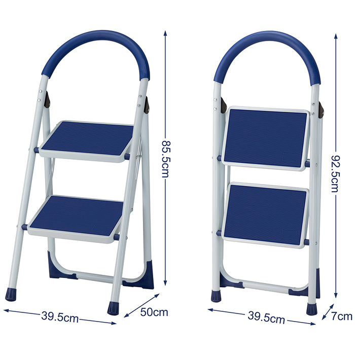 Scala Scaletta Pieghevole 2 Gradini Antiscivolo Sgabello Scaletto Acciaio Blu