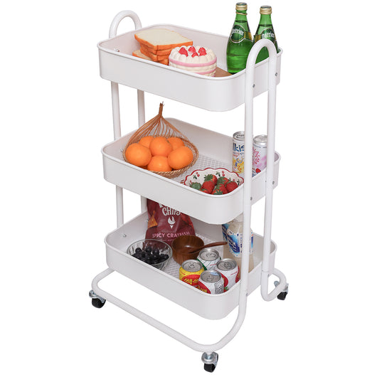 Carrello da Cucina 3 Ripiani con Ruote e 3 Cesti Portaoggetti46x40x84cm Bianco