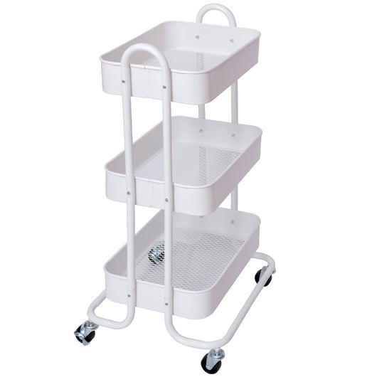 Carrello da Cucina 3 Ripiani con Ruote e 3 Cesti Portaoggetti46x40x84cm Bianco