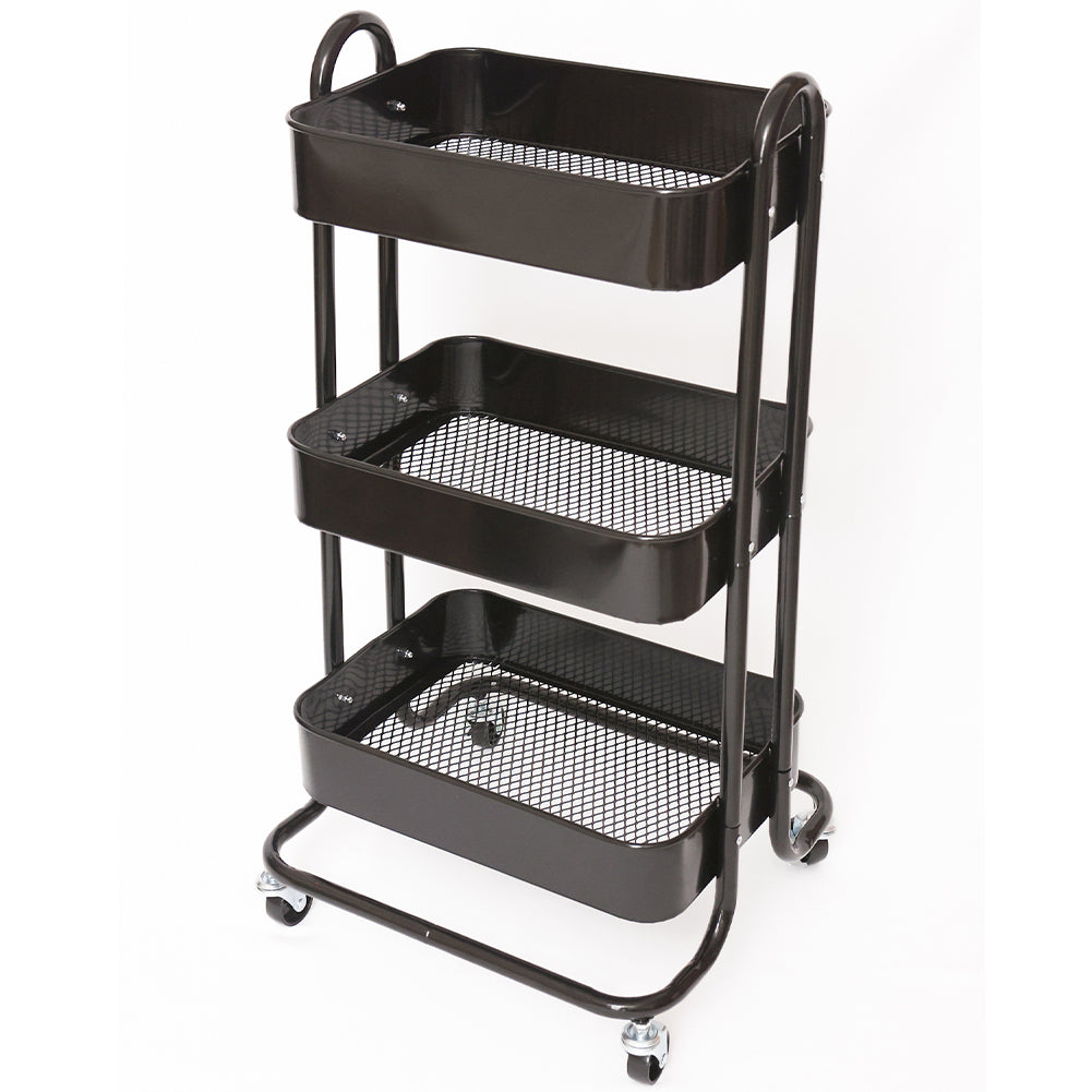 Carrello da Cucina 3 Ripiani con Ruote e 3 Cesti Portaoggetti46x40x84cm Nero