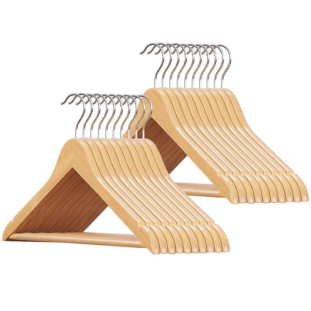 Set 20 Grucce Legno Naturale Barra Portapantaloni Antiscivolo e Gancio Ruotante