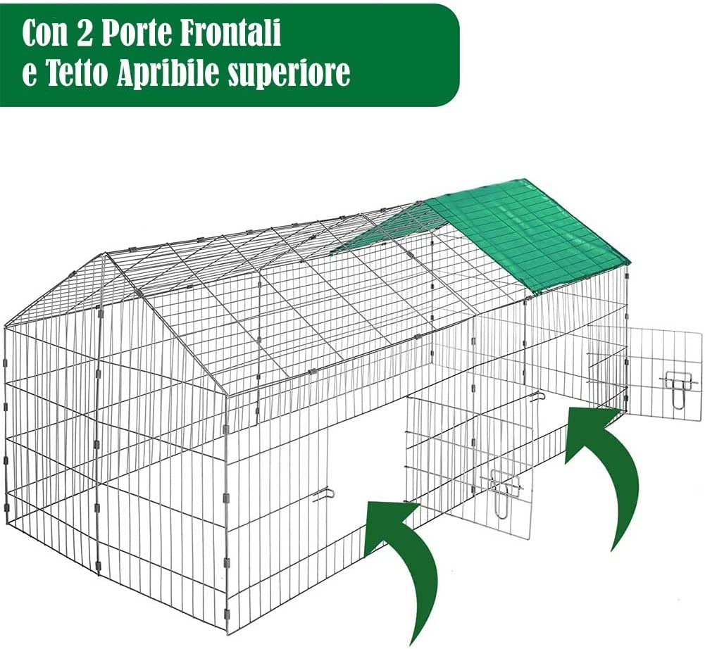 Gabbia per Conigli Recinzione per Animali Recinto 180x75 cm con Telo Protezione