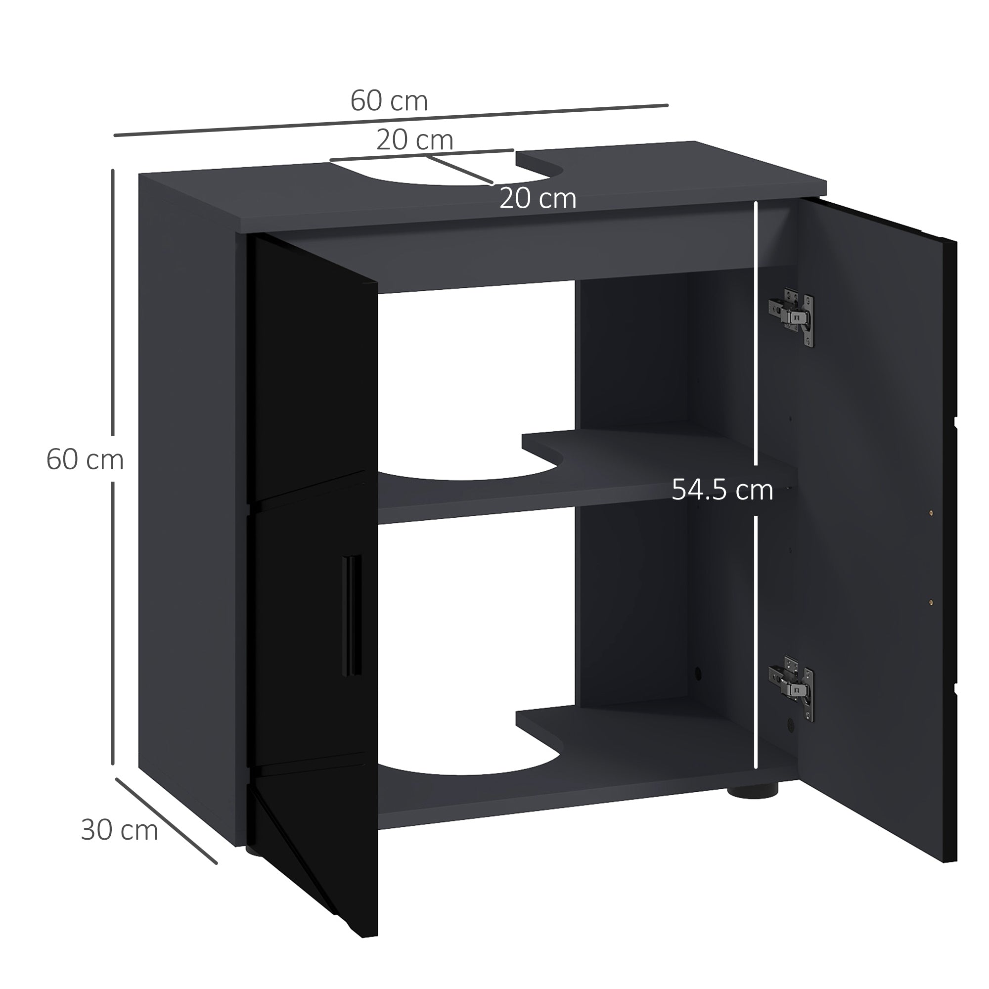 Mobile Sotto Lavabo Bagno per Piedistallo 60x30x60 cm in Legno Truciolare Nero