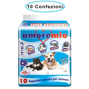 Amore mio tappetini igienici per cani cm 60x60 basic con polimeri 10 confezioni da 10 tappetini