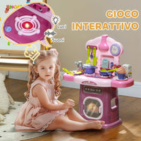 Cucina Giocattolo per Bambini 51x21x60 cm 38 Pezzi e Suoni Realistici Rosa