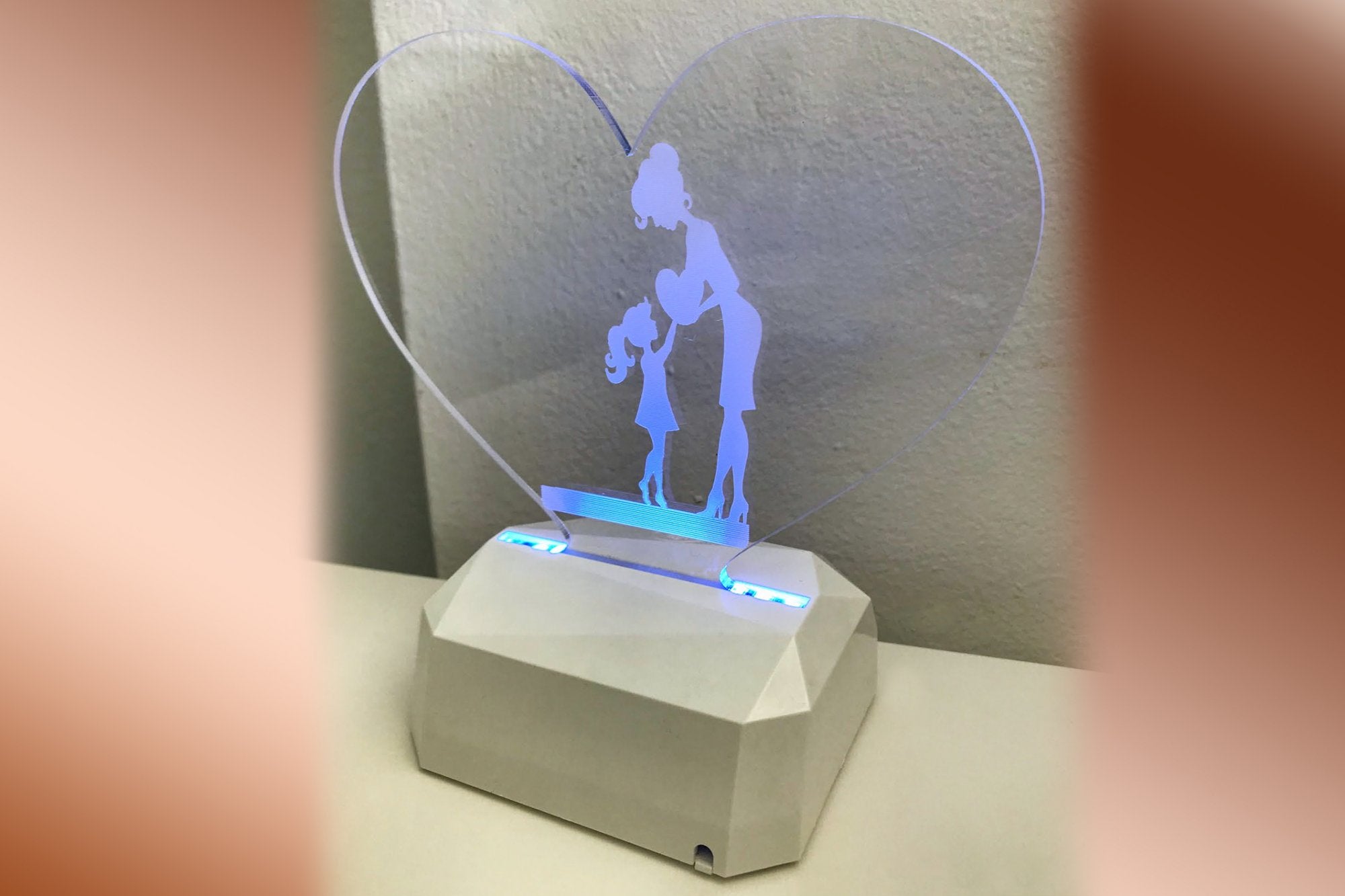 3D Acrilico Forma Cuore Figura Mamma e Figlia (3DE905)