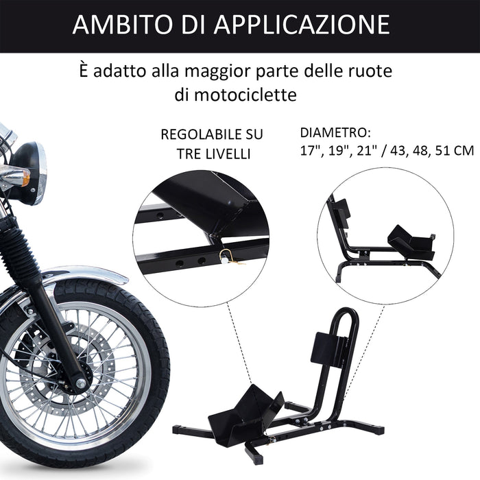 Blocca Ruota Moto Regolabile su 3 Livelli da 250 kg max 60x55x43 cm in Metallo Nero