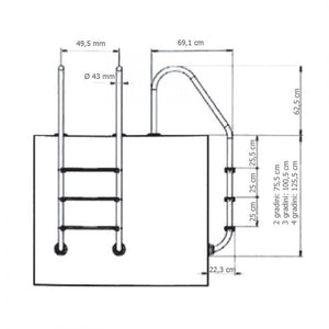 Scaletta Standard In Acciaio Inox 304 E Gradini In Pvc - 4 Gradini, Per Piscine Con Altezza Minima 1,30 M