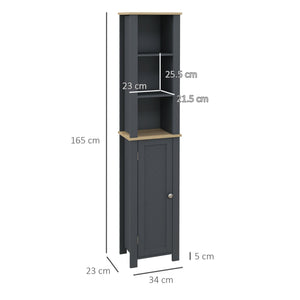 Mobile a Colonna per Bagno 1 Anta 3 Ripiani 34x23x165 cm in MDF e Legno Truciolare Grigio