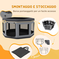 Box per Cani e Gatti con 7 Finestre e 2 Ingressi Ø124x62 cm in tessuto Oxford Nylon e PP Grigio e Nero