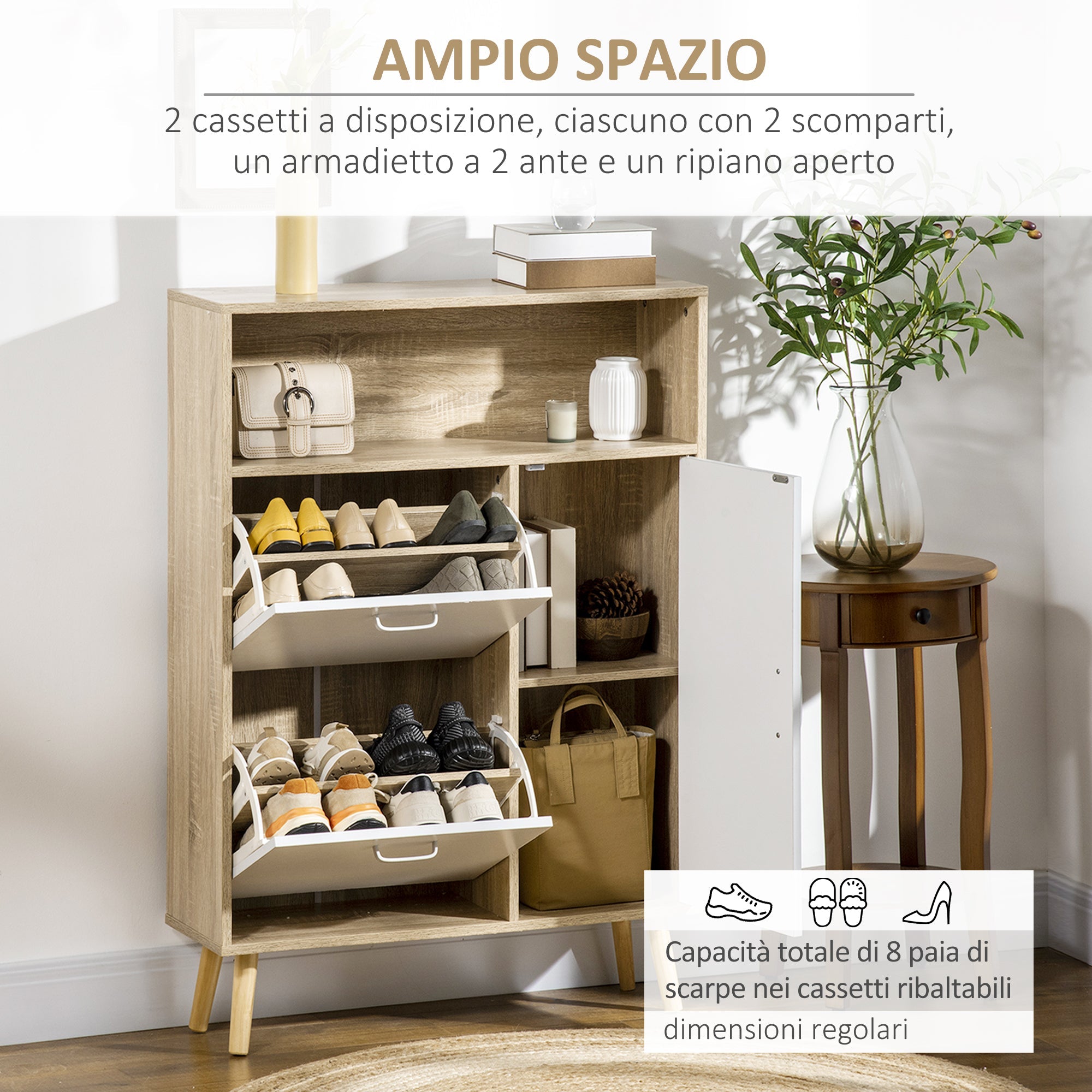 Scarpiera Salvaspazio 8 Paia 80x25,5x112,5 cm in Legno Truciolare Grigio e Bianco