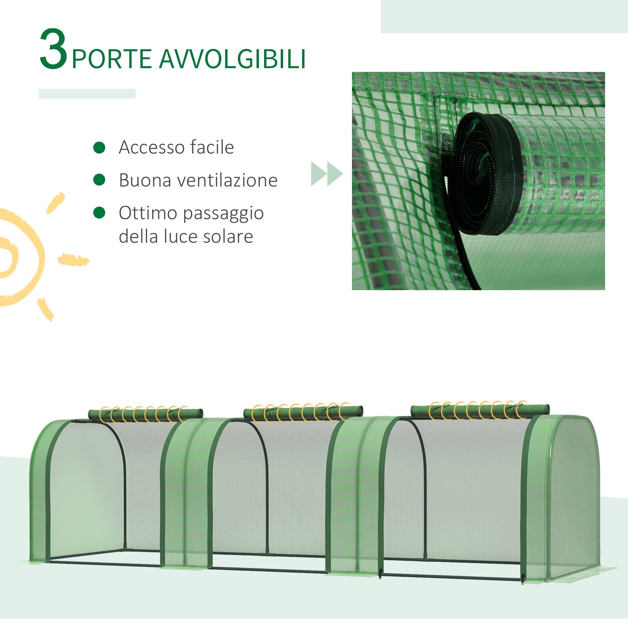 Serra da Giardino a Tunnel con Porte Avvolgibili 295x100x80 cm in Acciaio e Plastica PP Verde