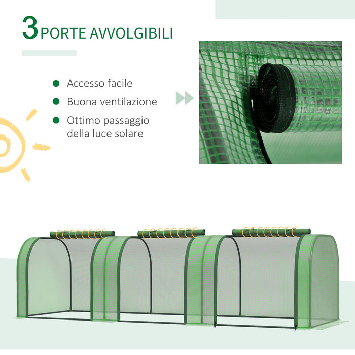 Serra da Giardino a Tunnel con Porte Avvolgibili 295x100x80 cm in Acciaio e Plastica PP Verde