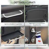 Barbecue da Giardino a 2 Ruote con Griglia Affumicatore e Fornello 124x66x112 cm in Metallo e Ghisa Nero