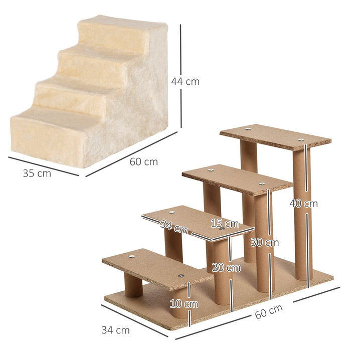 Scaletta per Cani 4 Gradini 60x35x44 cm in Flanella Sfoderabile e Truciolato Beige