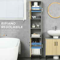 Mobile a Colonna per Bagno 31,4x30x165 cm 2 Ante 2 Ripiani in Truciolato Grigio e Quercia