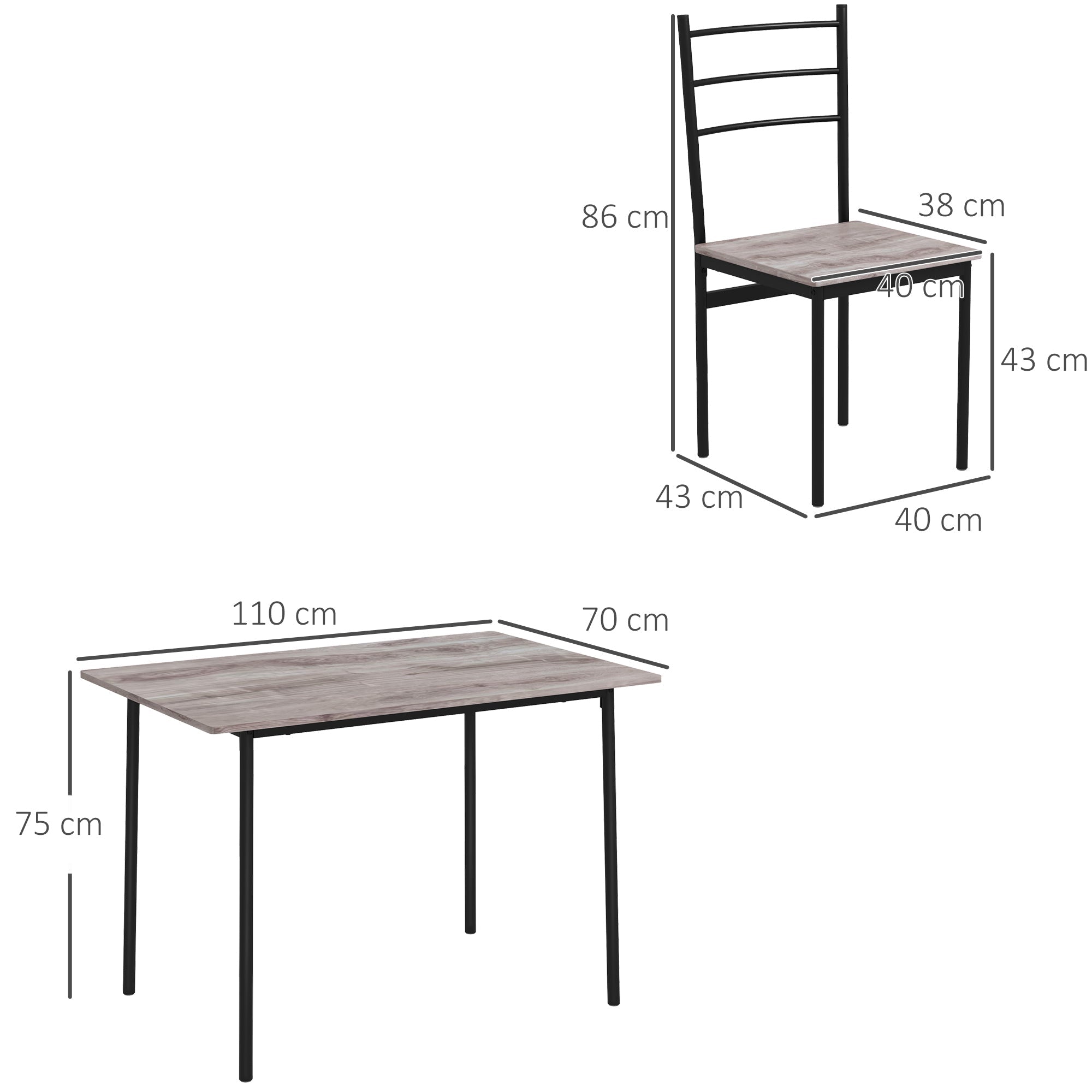 Set Tavolo Rettangolare con Sedie in MDF e Acciaio Nero e Marrone