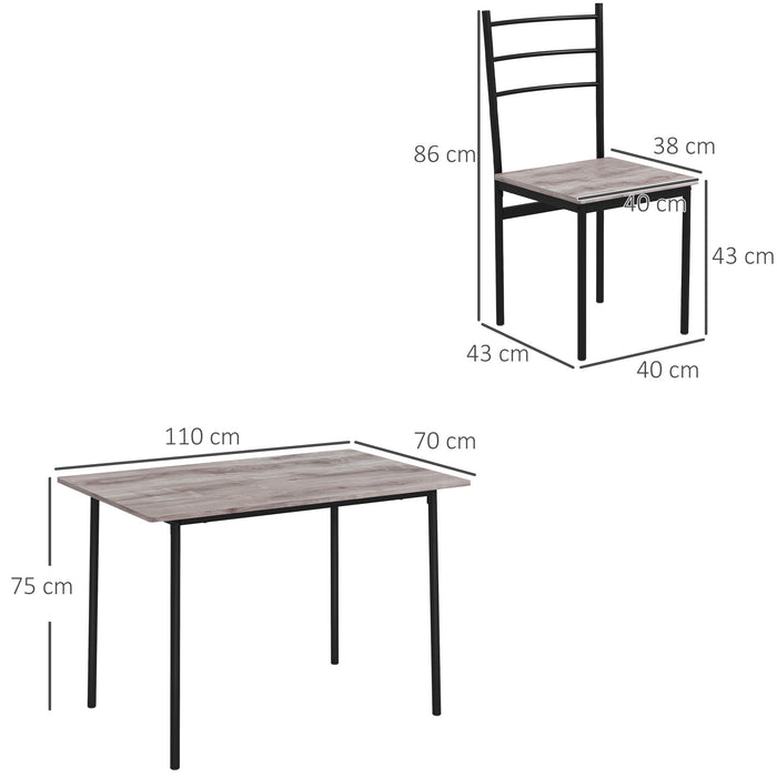 Set Tavolo Rettangolare con Sedie in MDF e Acciaio Nero e Marrone