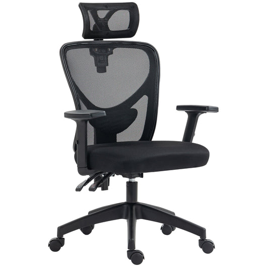 Sedia da Ufficio Ergonomica con Altezza Regolabile Supporto Lombare e Poggiatesta 66x61x106-116 cm  Nero