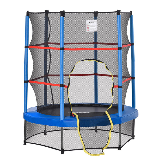 Trampolino Tappeto Elastico per Bambini da 3 Anni con Rete di Protezione e Corde Bungee  Ø140x160 cm  Blu