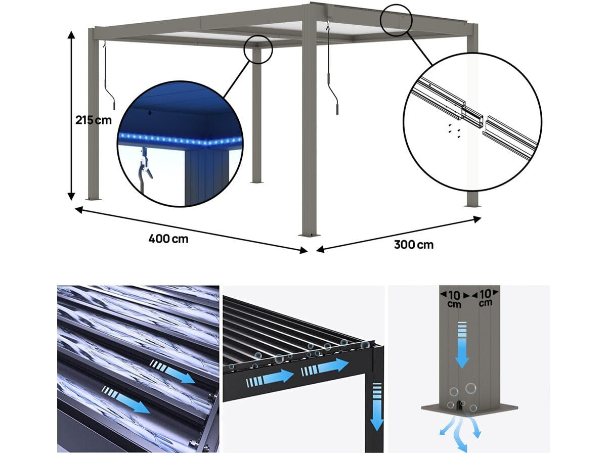 Habitat et Jardin Pergola Bioclimatica 300x400 cm Alluminio Taupe LED Integrati