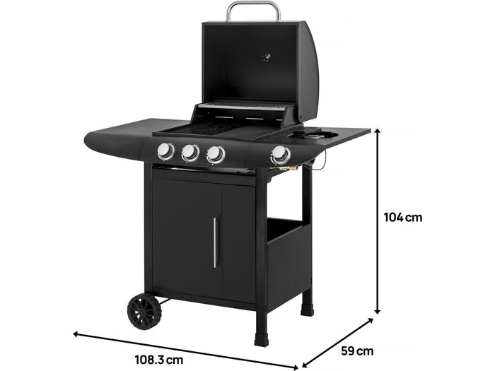 Habitat et Jardin Barbecue a Gas 4+1 Fornelli 11,5 kW Acciaio Inox Nero