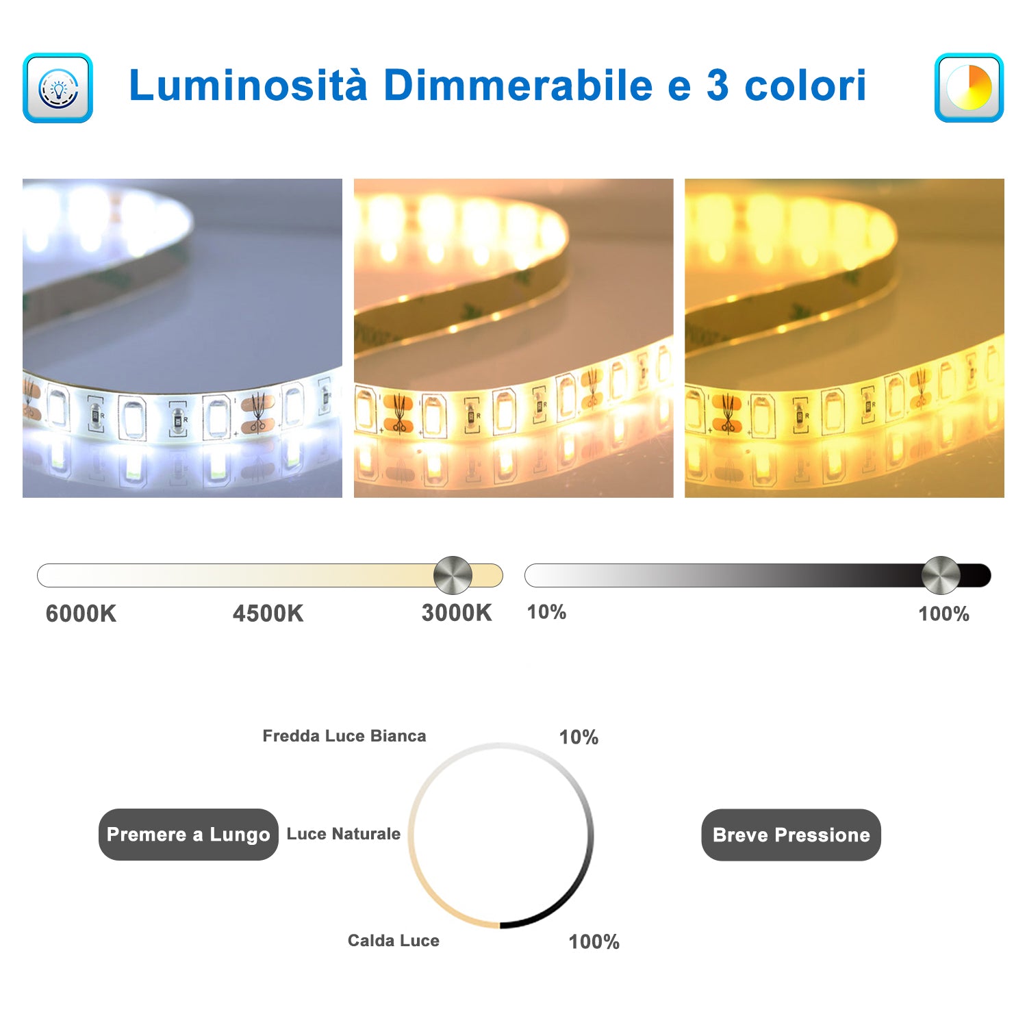 AICA Specchio da bagno a LED, Rettangolare 60 x 50 cm, Anti nebbia, Regolabile 3 LED di colore, Funzione Memoria