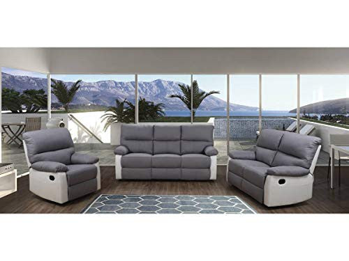 Habitat et Jardin Divano Relax 3 Posti Bianco Grigio Chiaro Reclinabile 197cm