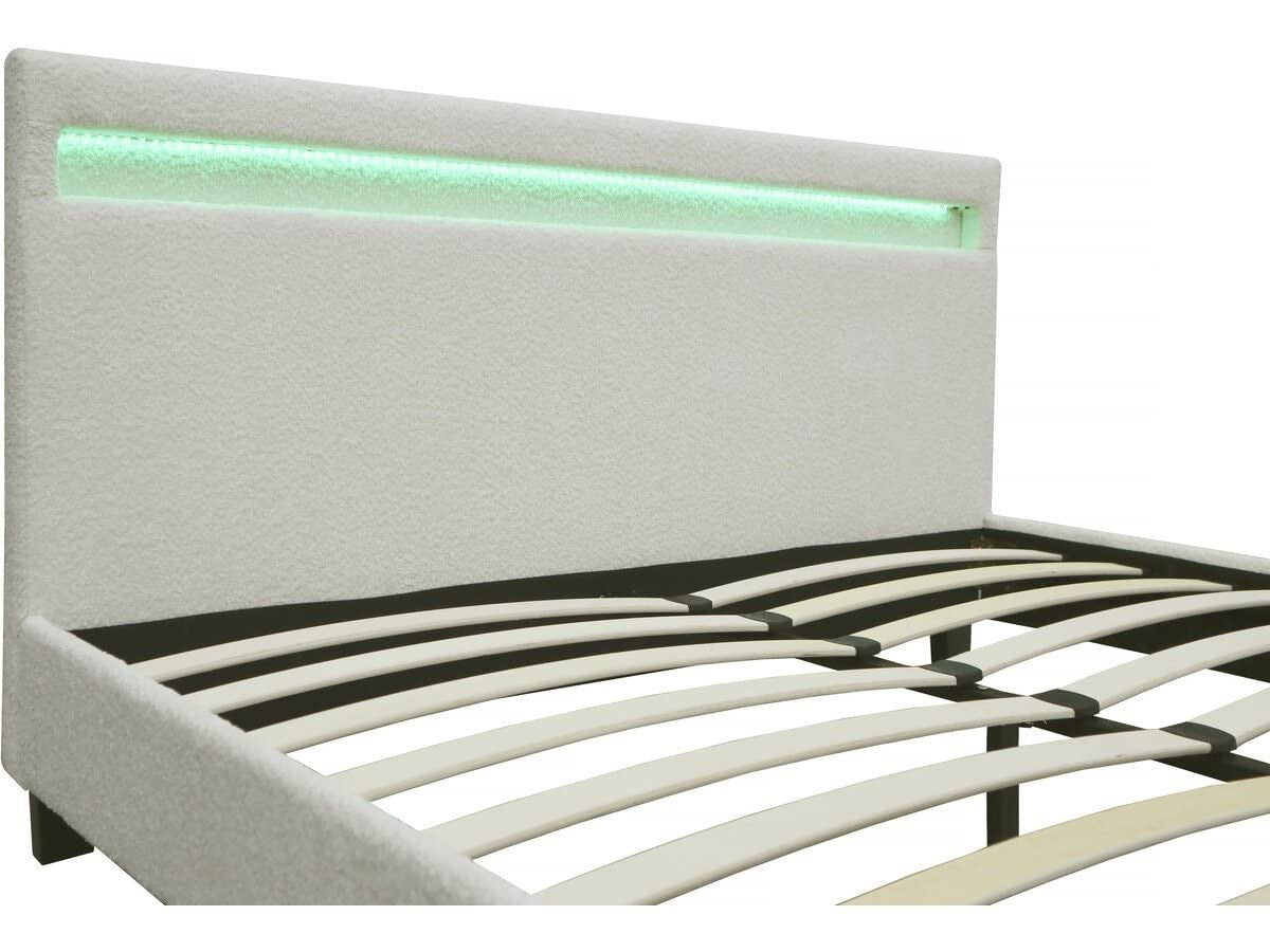 Habitat et Jardin Letto Maria 140x190 cm Crema Tessuto Riccio con LED