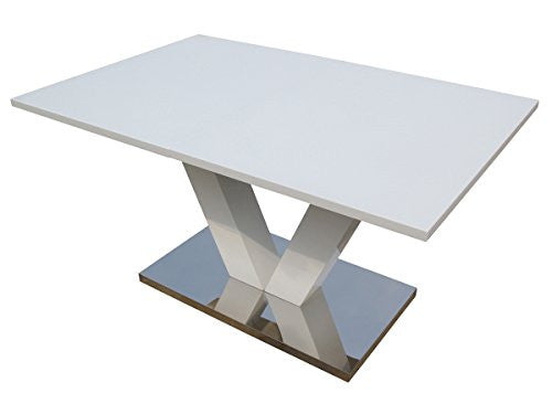 Tavolo da Pranzo Allungabile 140-180cm MDF Bianco Moderno Gambe Acciaio Habitat et Jardin