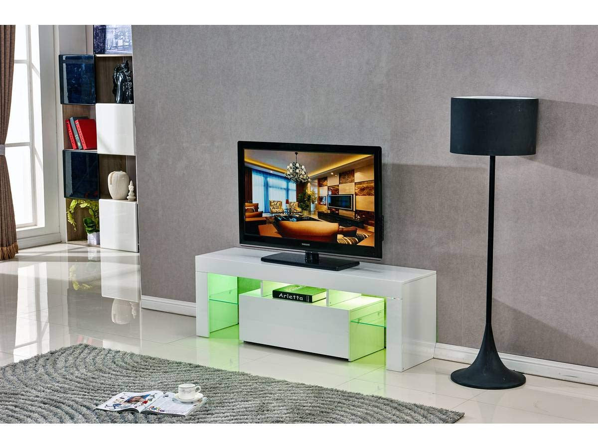 Mobile TV 130 cm Bianco con LED 16 Colori Telecomando Habitat et Jardin