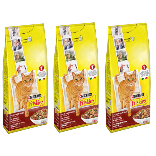 Multipack da 3 friskies purina croccantini per gatti adulti pollo manzo e verdure 2 kg cad