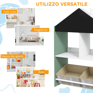 Scaffale Portagiochi per Bambini 62,4x26,5x90 cm con Ripiani e Cassetti Rimovibili Verde