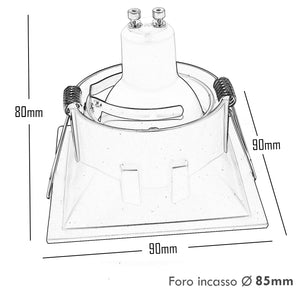 Faretto incasso retrocesso foro 85mm LED 8W GU10 quadrato lampada soffitto negozio 230V COLORE BIANCO LUCE 3000K