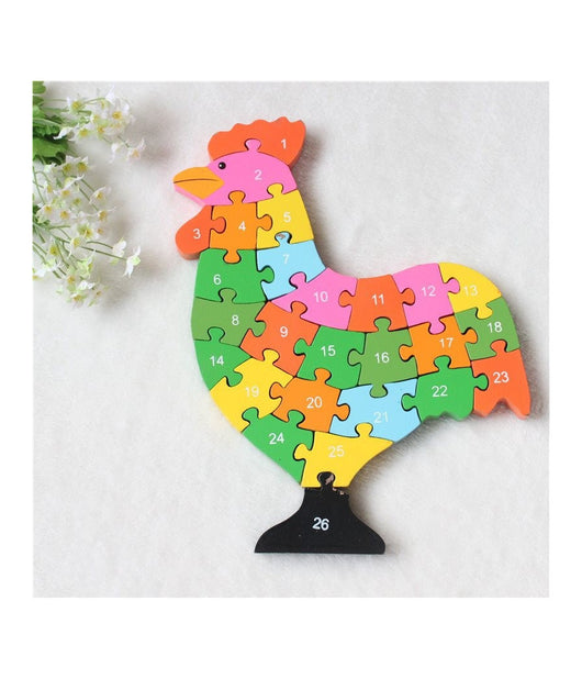 3d Puzzle Legno Forma Di Gallina Educativo Lettere Numeri Bambini Imparare         