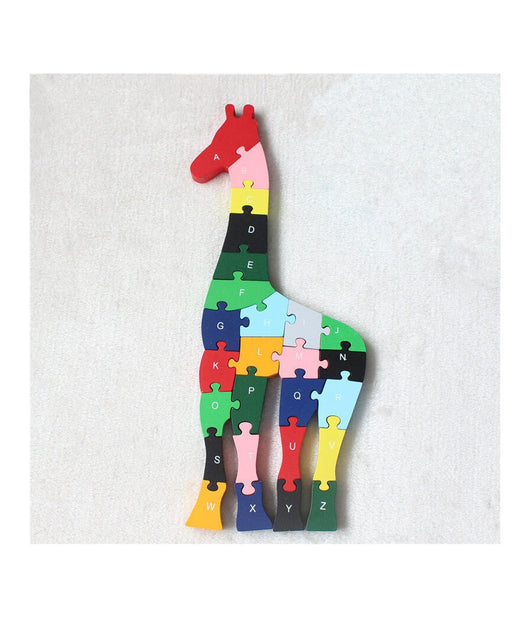 3d Puzzle Legno Forma Di Giraffa Educativo Lettere Numeri Bambini Imparare         