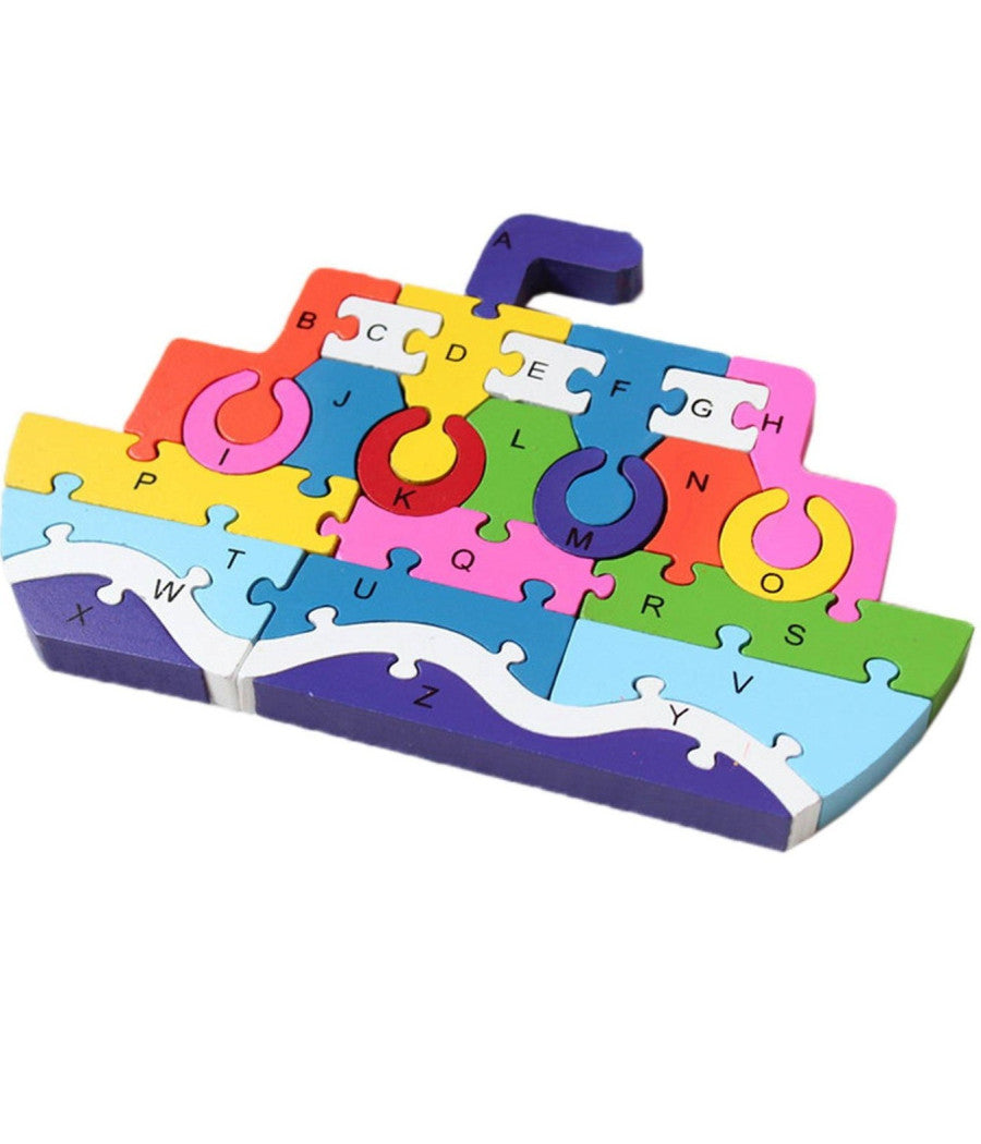 3d Puzzle Legno Forma Di Nave Educativo Lettere Numeri Bambini Imparare         