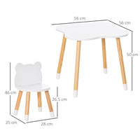 Set Tavolino con 2 Sedie per Bambini a Forma di Orsetto in Legno di Pino e MDF Bianco