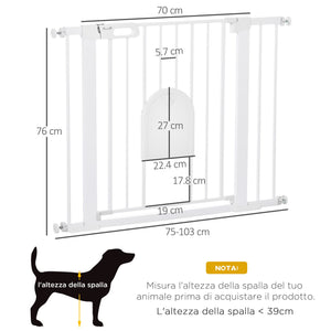 Cancelletto di Sicurezza per Cani con Porta Piccola Regolabile e Chiusura Automatica 75-103x76 cm Bianco