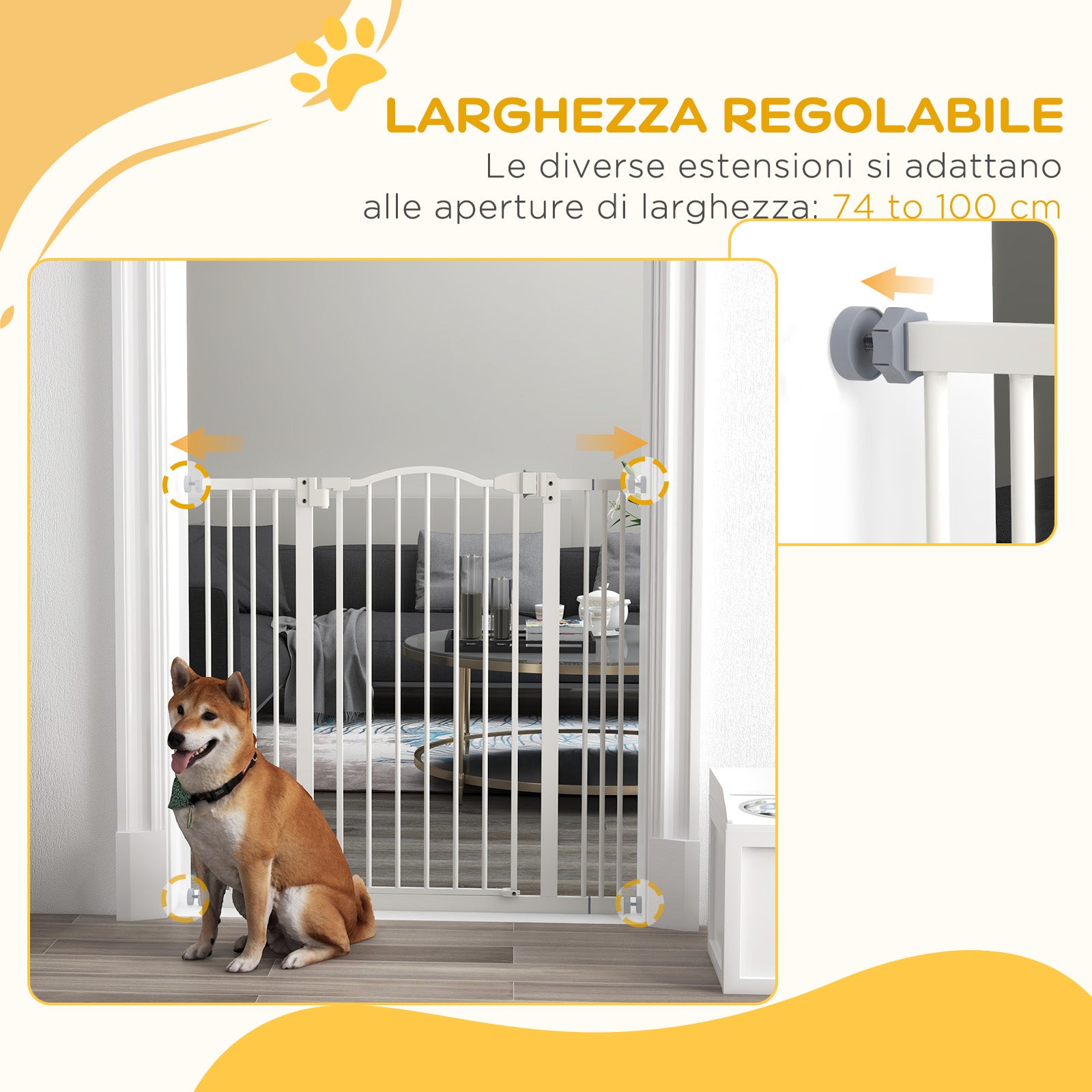 Cancellino per Cani Estensibile 74-100x94 cm in Metallo Bianco