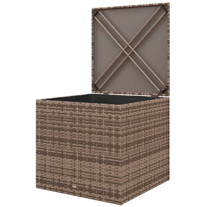 Baule da Esterno in Rattan PE e Acciaio con Fodera Interna 75x75x70 cm Nero e color Sabbia