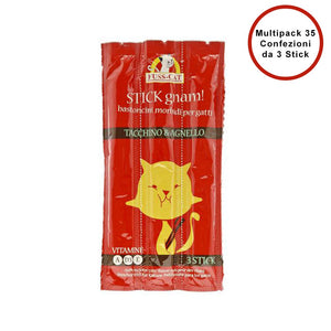 Multipack da 35 buste di snack per gatti stick morbidi gnam gatto tacchino e agnello