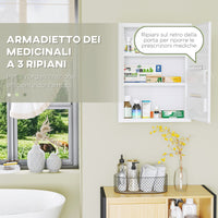 Armadietto Medicinali a 3 Ripiani con Serratura e 2 Chiavi 40x15x53,5 cm in Acciaio Bianco