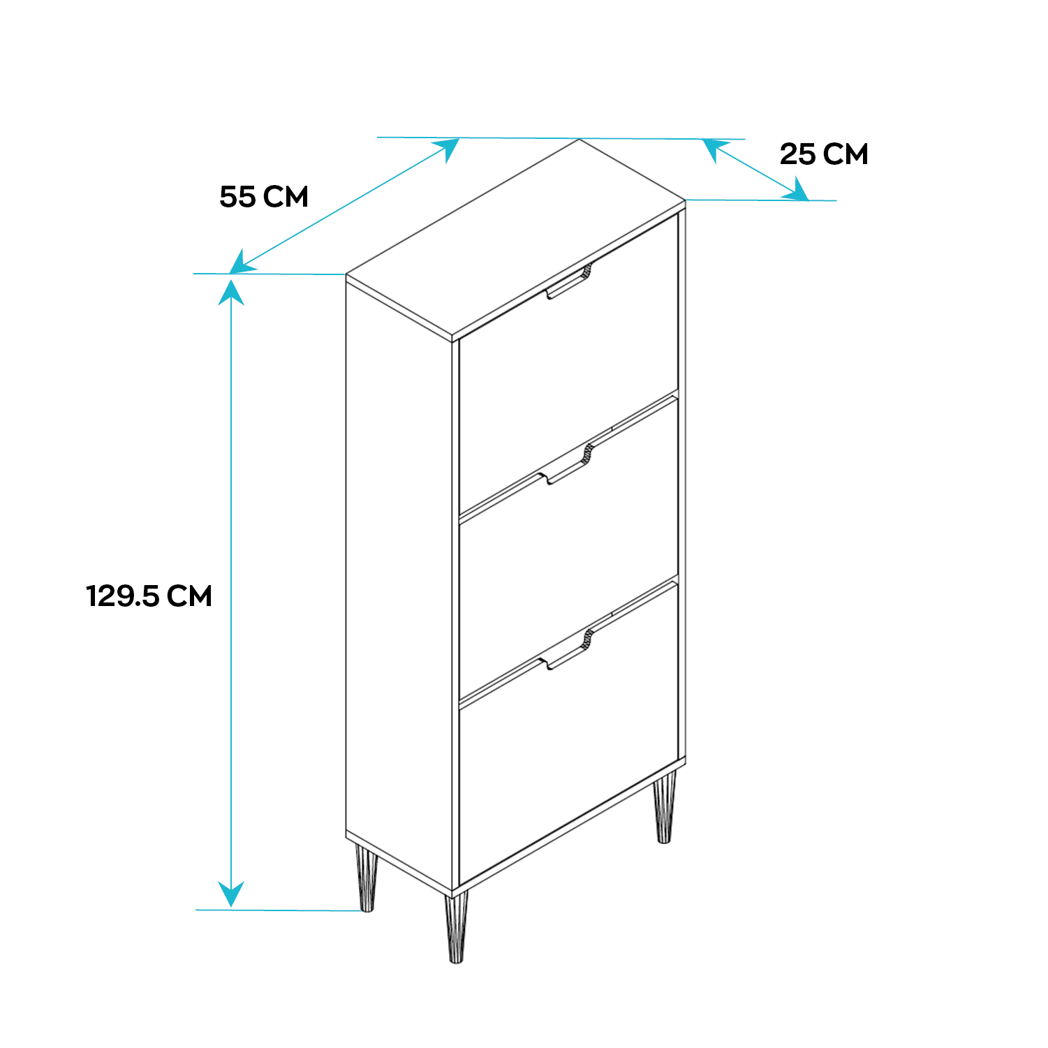 Scarpiera Bianca da Design Nordico a 3 ripiani con piedi in legno di pino