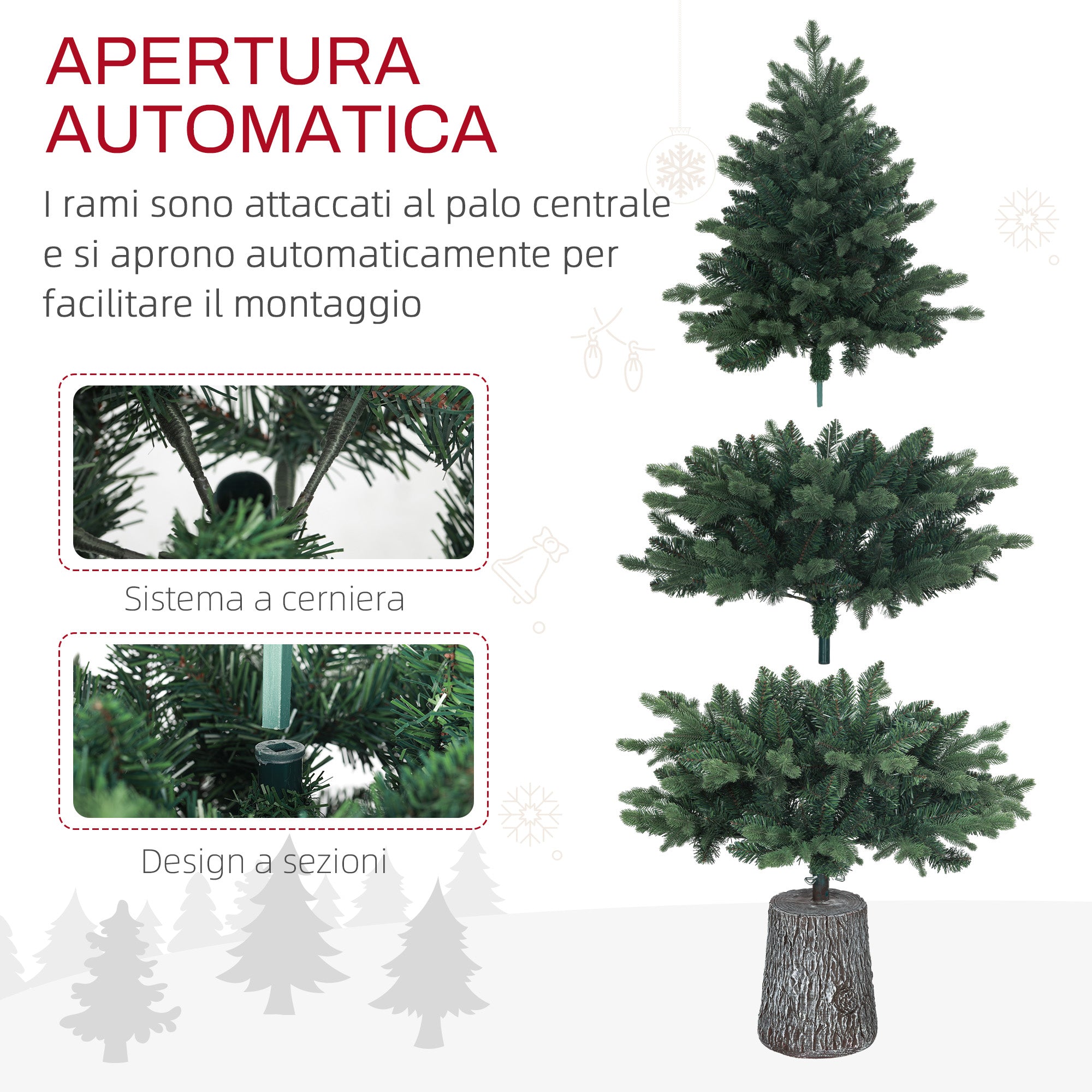 Albero di Natale Artificiale 150 cm 994 Rami Realistico Base in Resina Verde