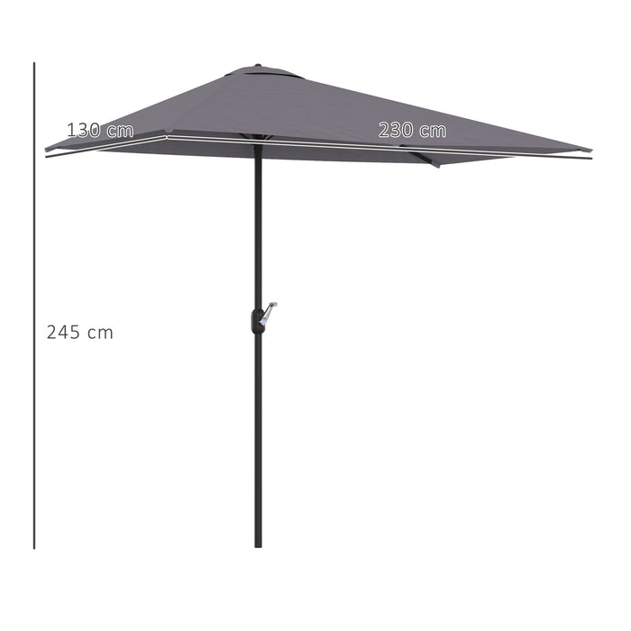 Mezzo Ombrellone da Giardino Mezzaluna 230 x130x245 cm con Apertura a Manovella Grigio