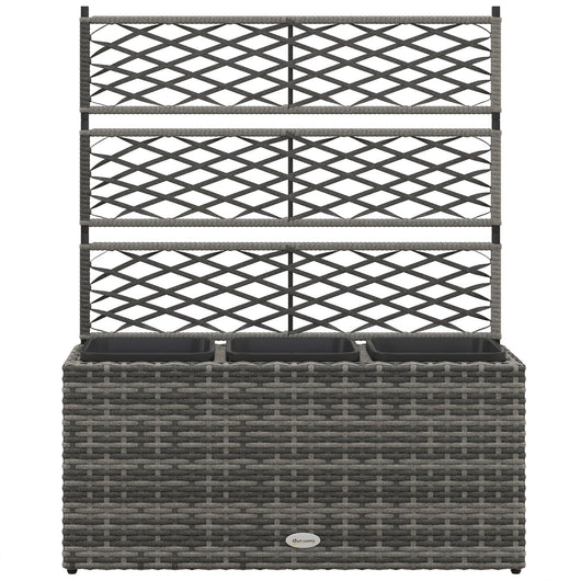 Fioriera con Grigliato per Rampicanti con 3 Vasi 84x30x107 cm in Acciaio e Rattan PE Grigio